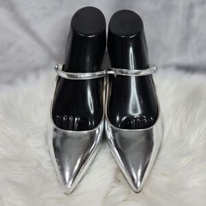 J. Crew Silver Pointed Mary Jane Heels